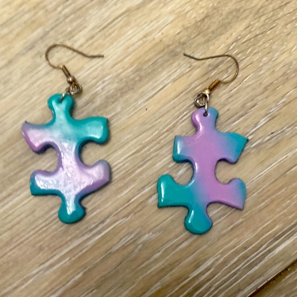 handmade Jewelry - Purple and grey puzzle earrings